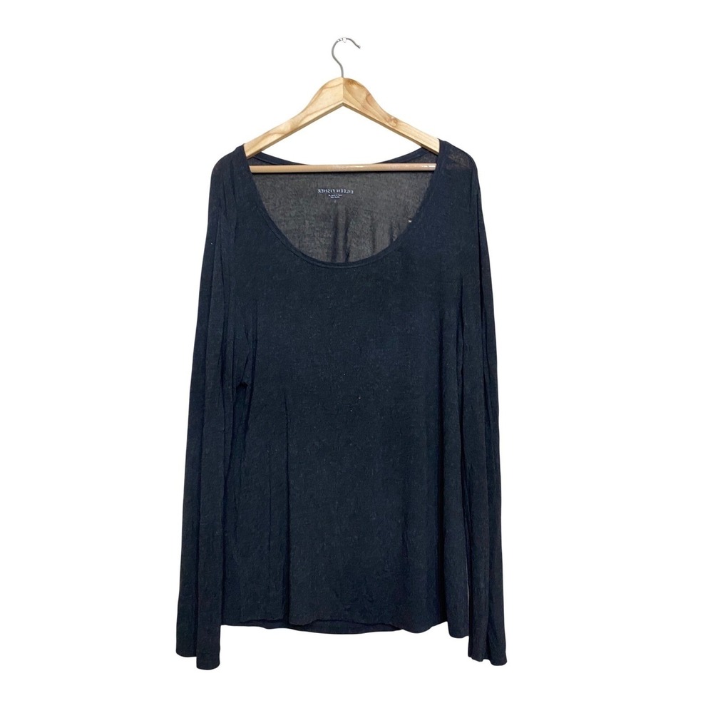 Eileen Fisher Womens Gray Viscose Italian Yarn Scoop Neck Long Sleeve Top Large
